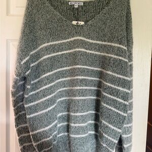 Michelle Mae Gray and White V-Neck Sweater